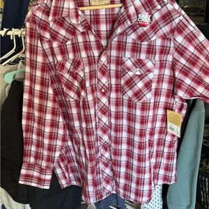 Wrangler Red Plaid Casual Button Down Shirt